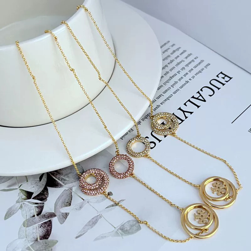 Tory Burch Rhinestone Geometric Round Necklace